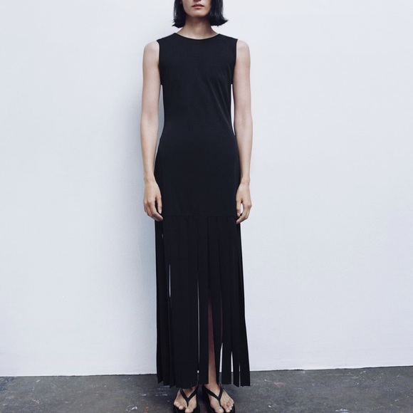 RARE ZARA LONG FRINGED DRESS - Picture 2 of 11